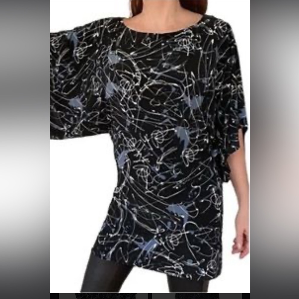 Norma Kamali Black with White and Greyish Blue Designs